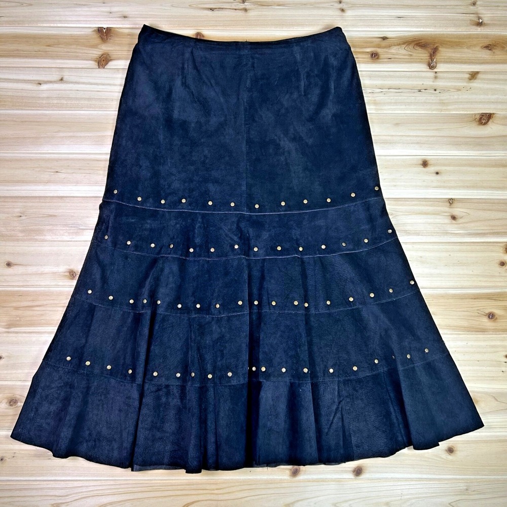 Colette Mordo Skirt Womens 6 Black Suede 100% Leather Studded Flare Skirt